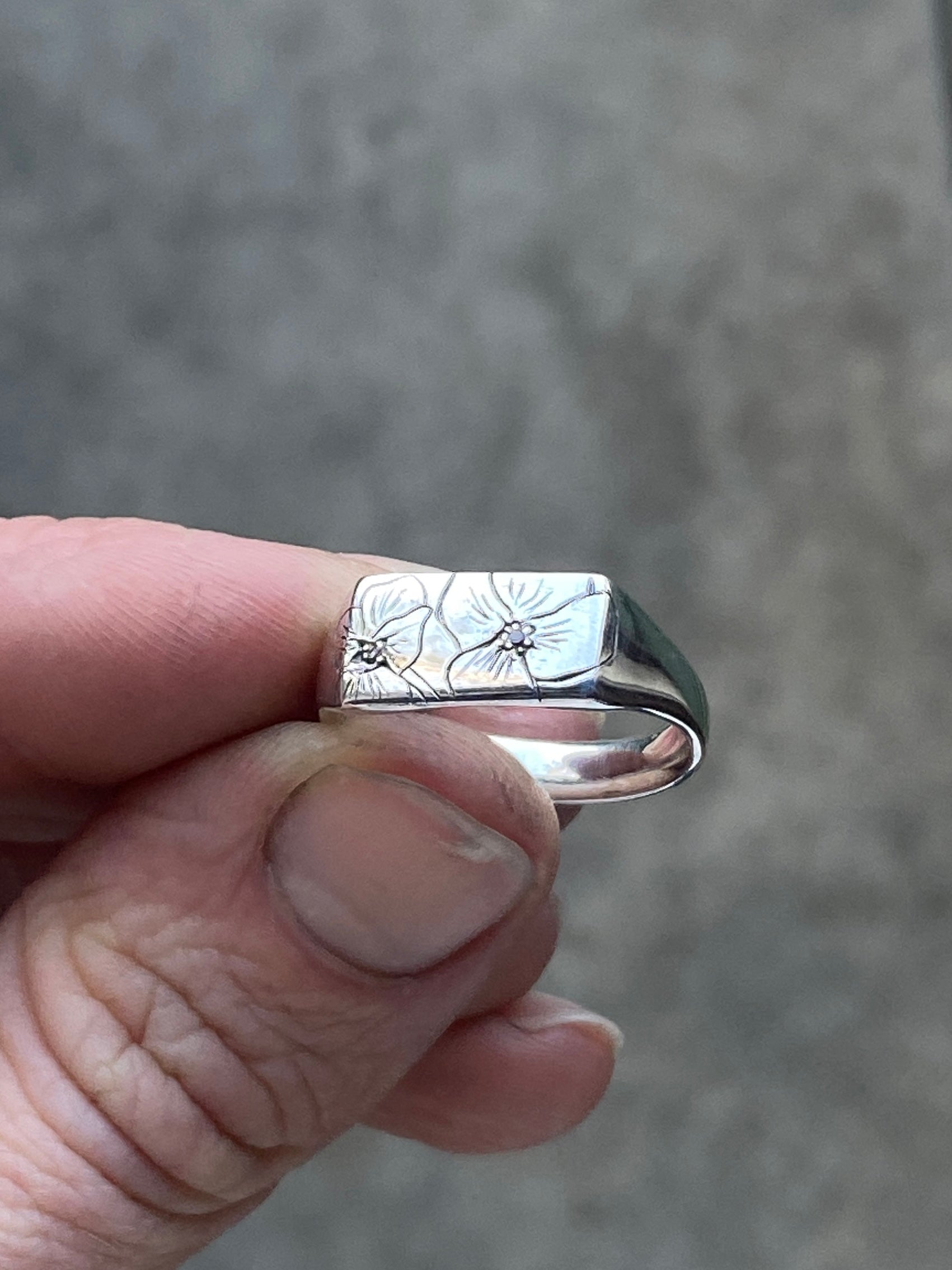 Pansy Engraved Signet Ring